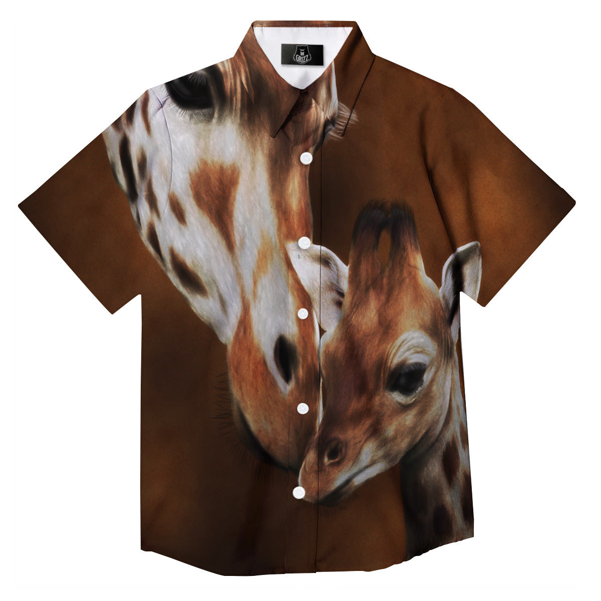 Giraffe Brown Print Button Up Shirt-grizzshop