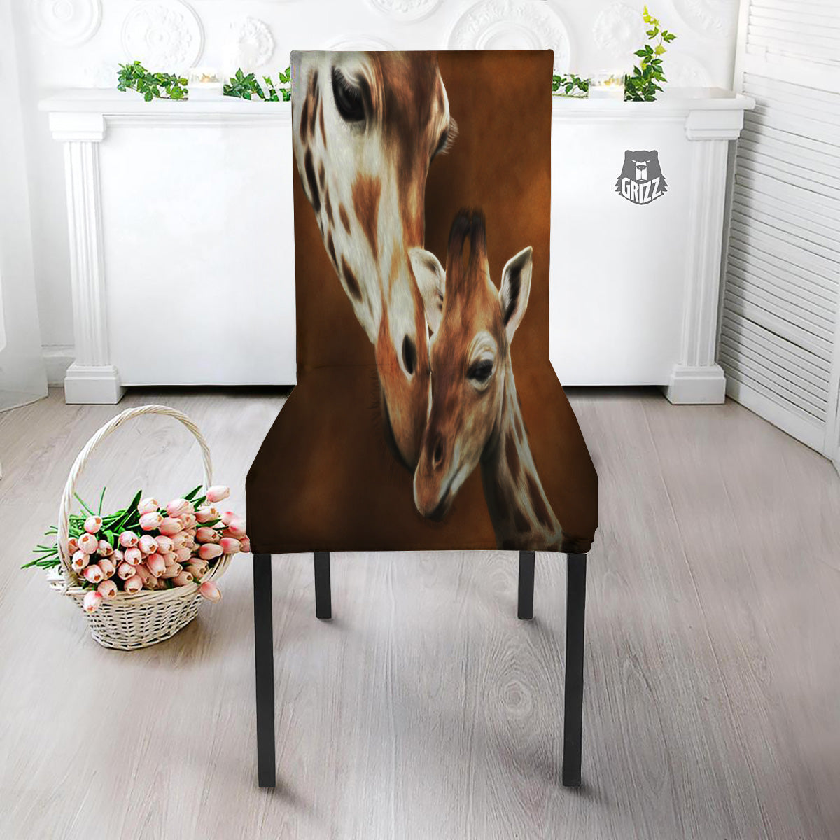 Giraffe Brown Print Dining Chair Slipcover-grizzshop
