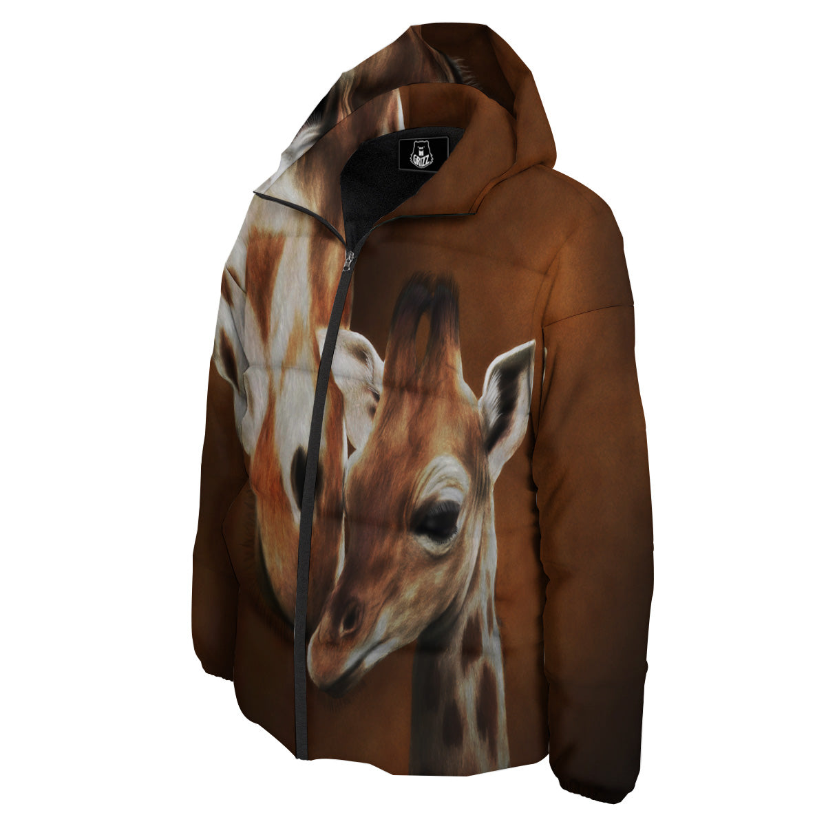 Giraffe Brown Print Down Jacket-grizzshop