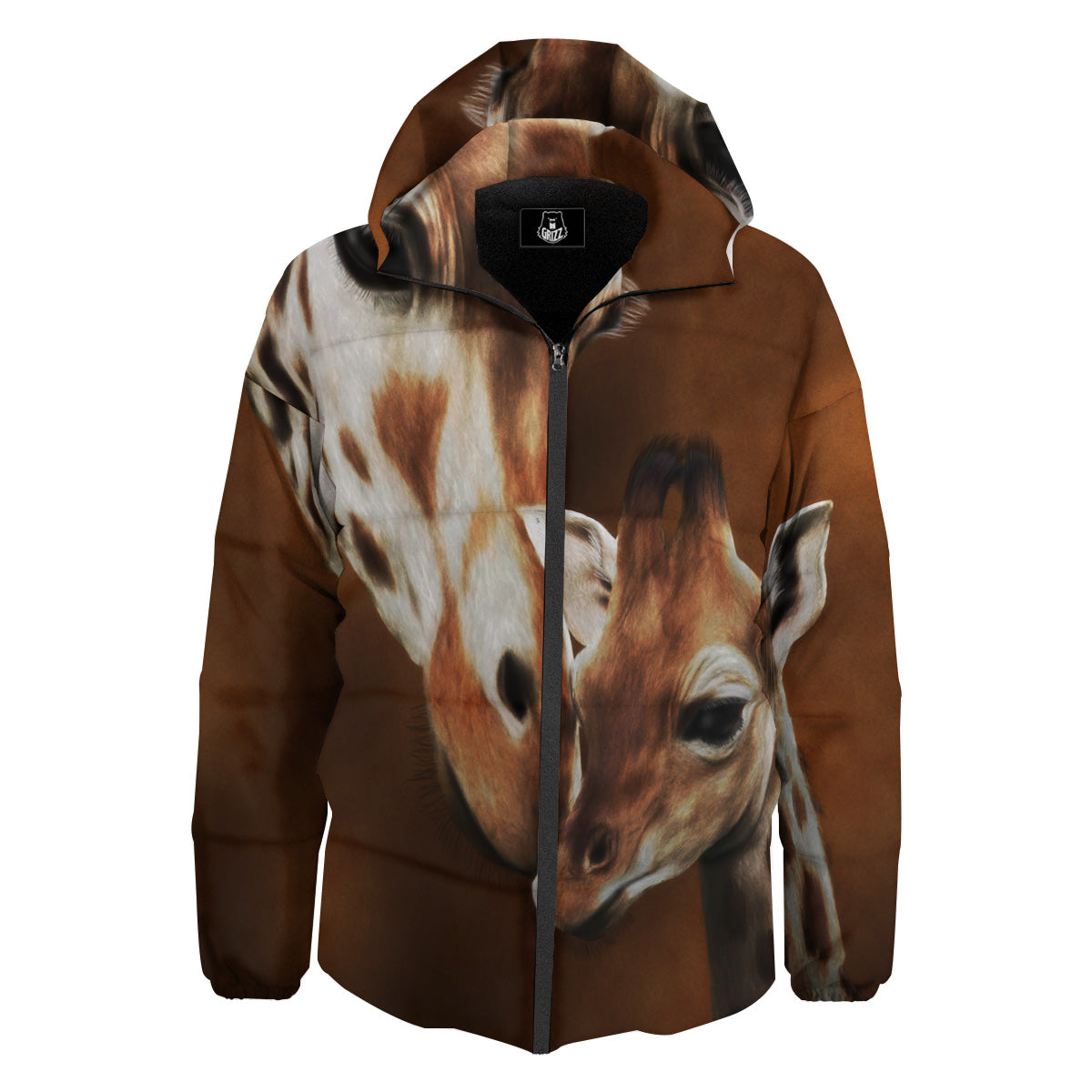 Giraffe Brown Print Down Jacket-grizzshop