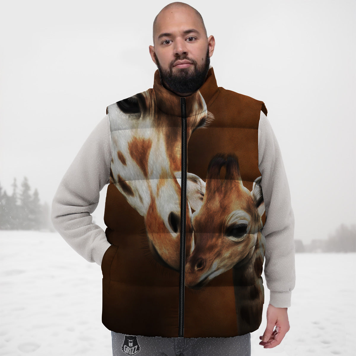 Giraffe Brown Print Down Vest