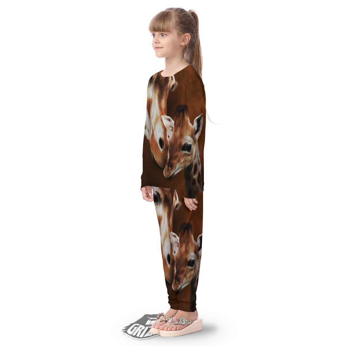 Giraffe Brown Print Kid's Pajamas-grizzshop