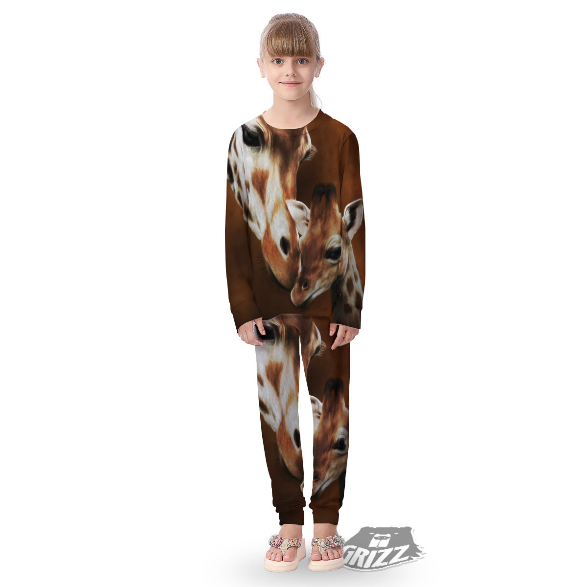 Giraffe Brown Print Kid's Pajamas-grizzshop