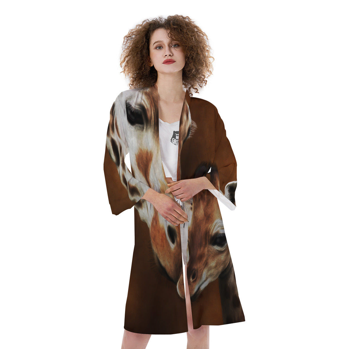 Giraffe Brown Print Kimono-grizzshop