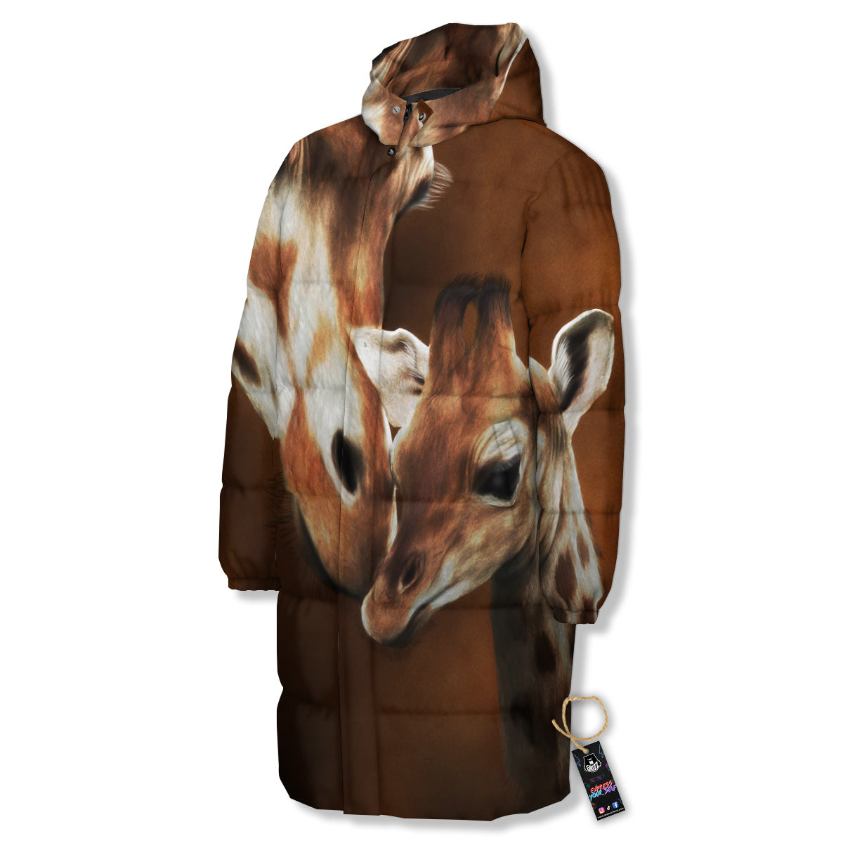 Giraffe Brown Print Long Down Jacket-grizzshop