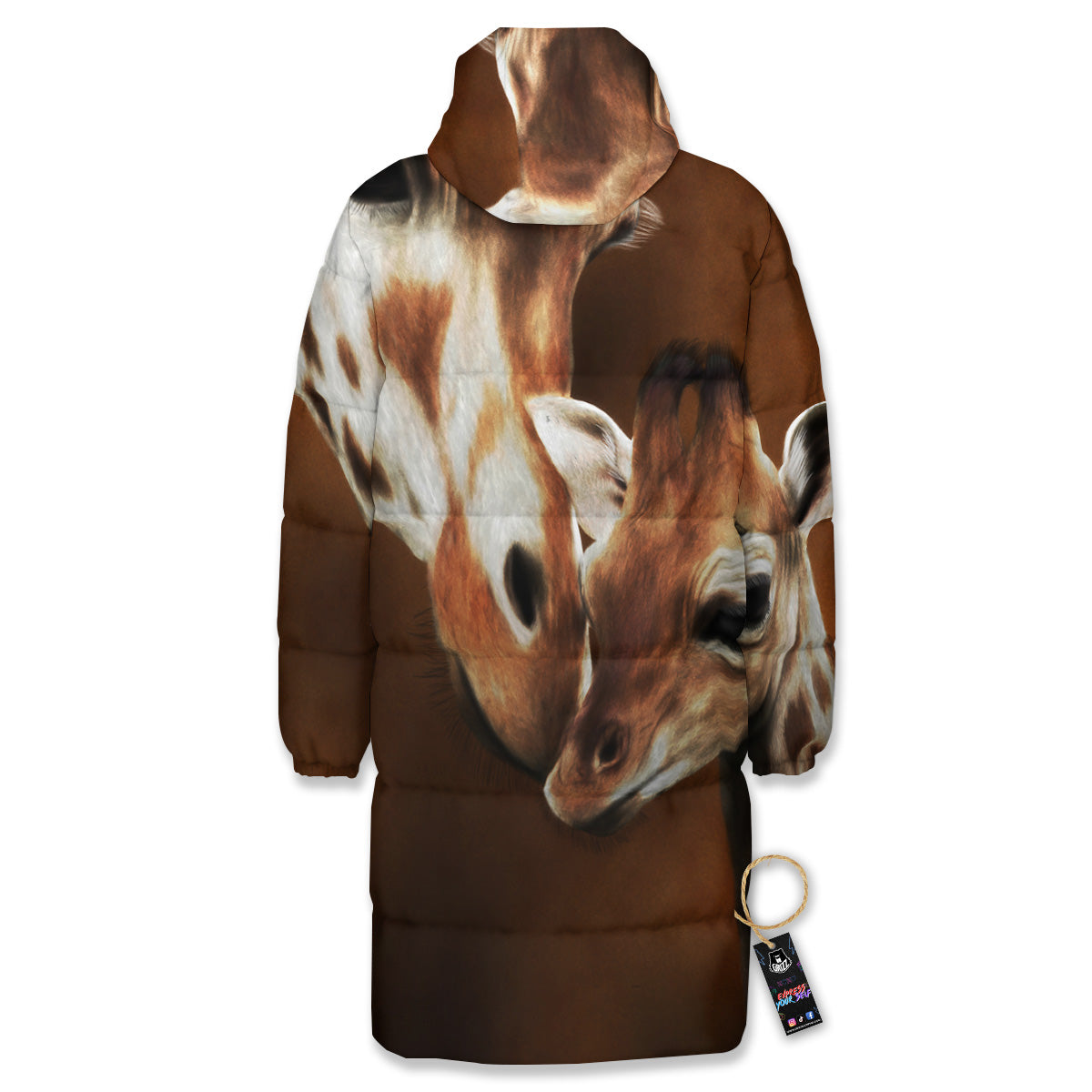 Giraffe Brown Print Long Down Jacket-grizzshop