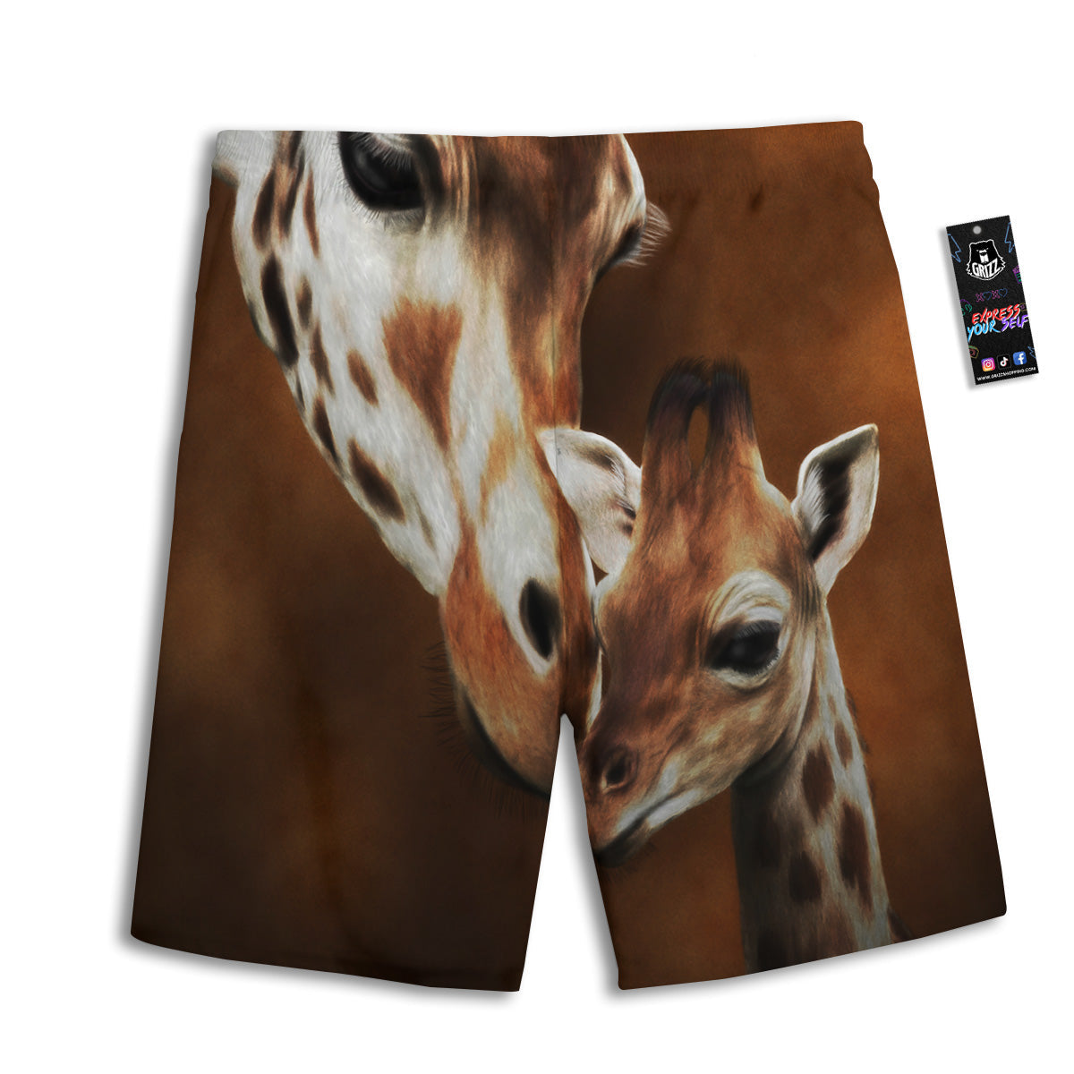 Giraffe Brown Print Men's Athletic Shorts