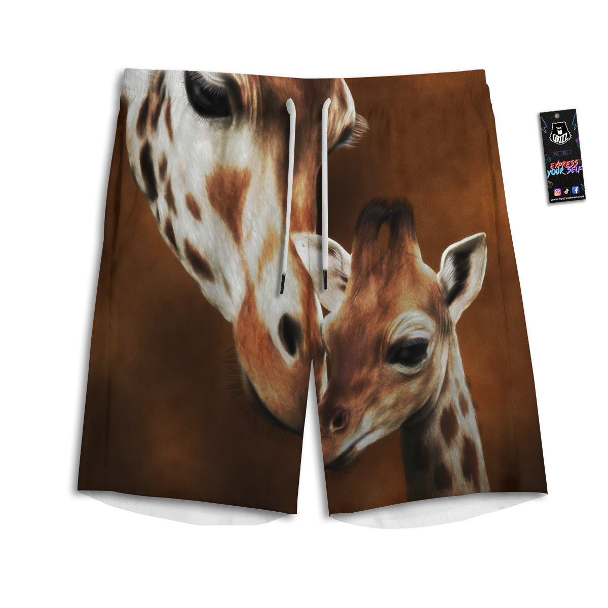 Giraffe Brown Print Men's Athletic Shorts