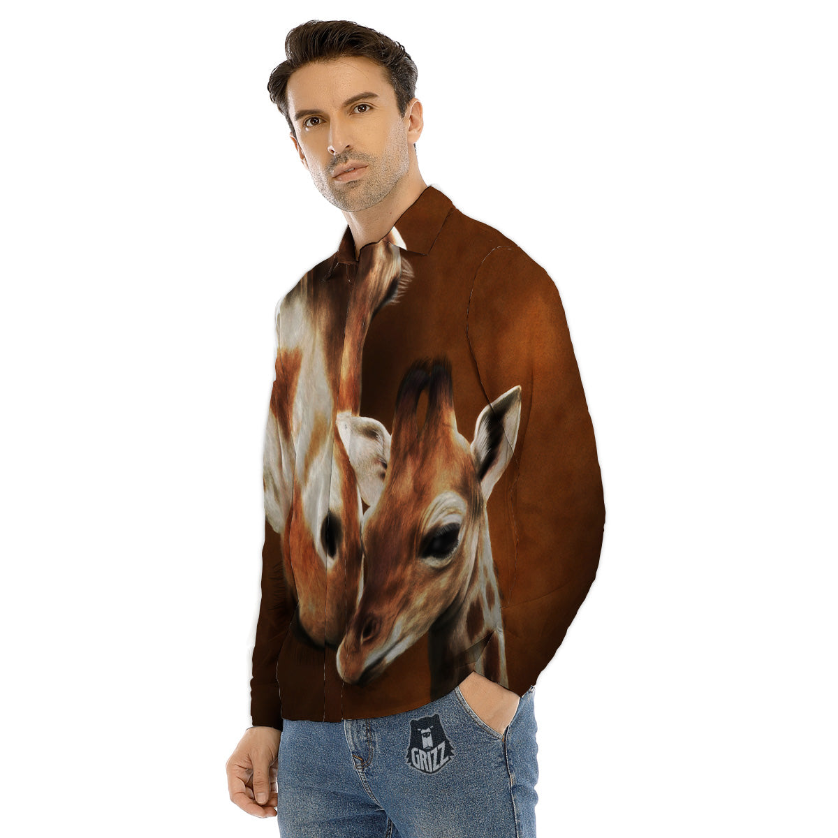 Giraffe Brown Print Men's Dress Shirts-grizzshop
