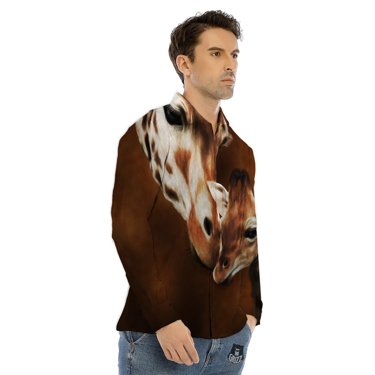 Giraffe Brown Print Men's Dress Shirts-grizzshop