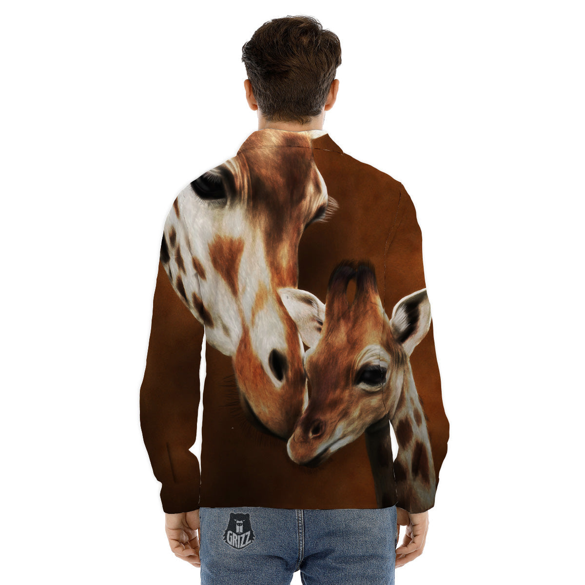 Giraffe Brown Print Men's Dress Shirts-grizzshop