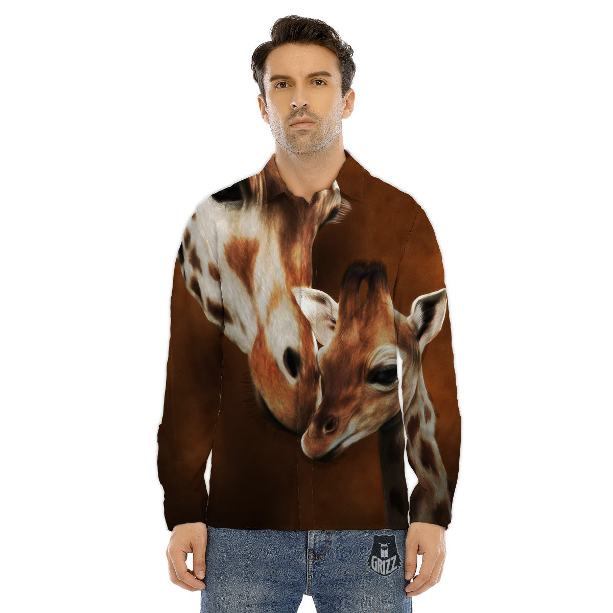 Giraffe Brown Print Men's Dress Shirts-grizzshop