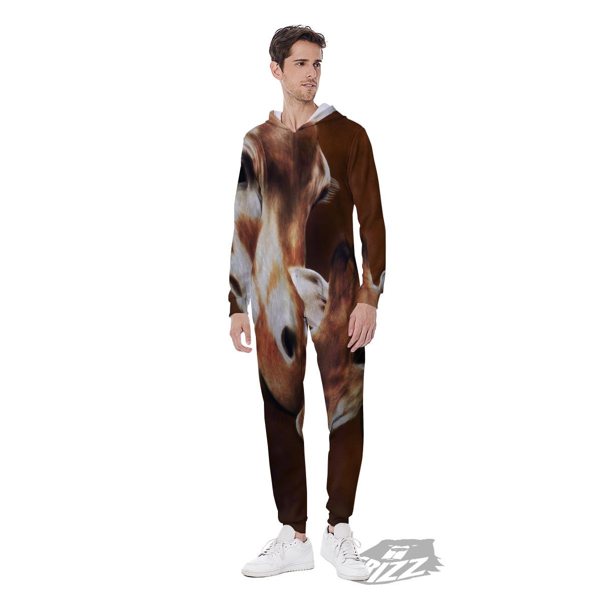 Giraffe Brown Print Men's Jumpsuit-grizzshop