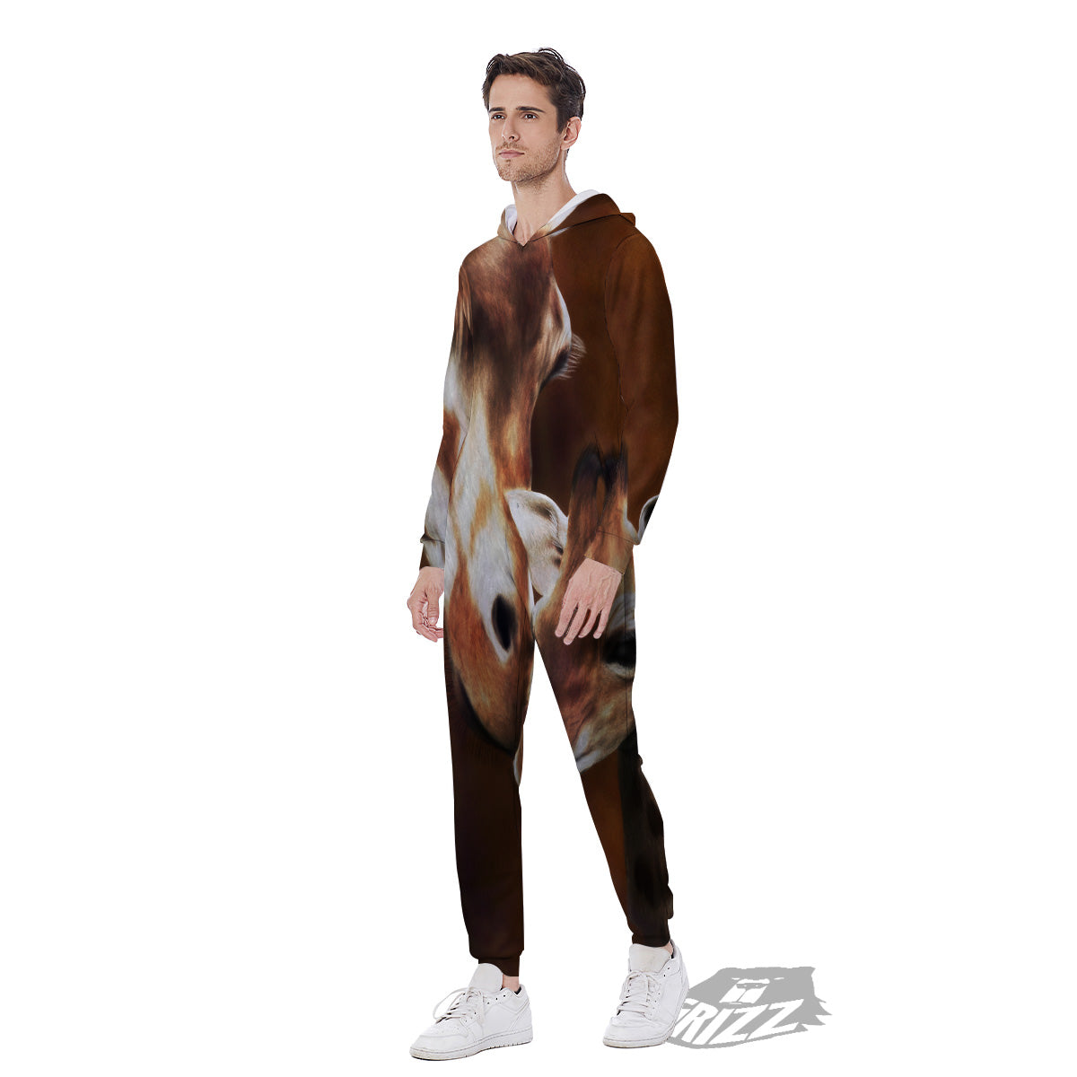 Giraffe Brown Print Men's Jumpsuit-grizzshop