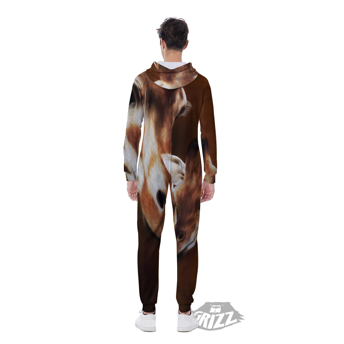 Giraffe Brown Print Men's Jumpsuit-grizzshop