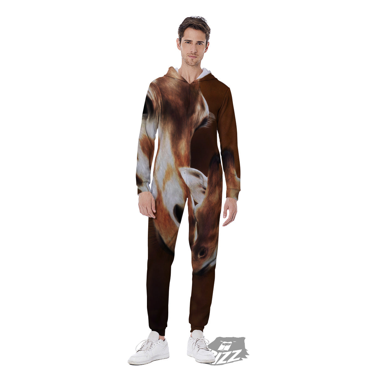 Giraffe Brown Print Men's Jumpsuit-grizzshop