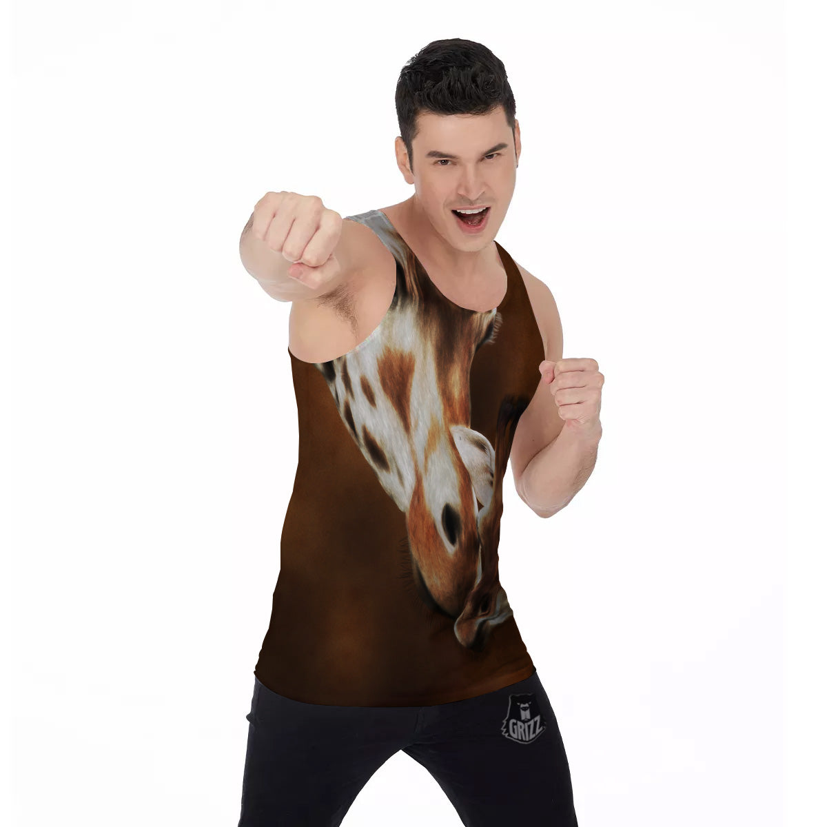 Giraffe Brown Print Men's Tank Top-grizzshop