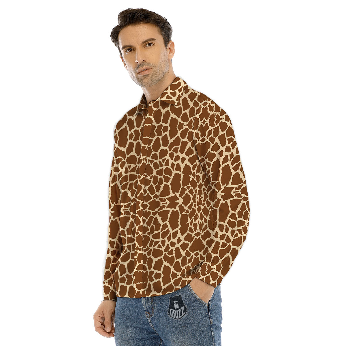 Giraffe Brown Print Pattern Men's Dress Shirts-grizzshop