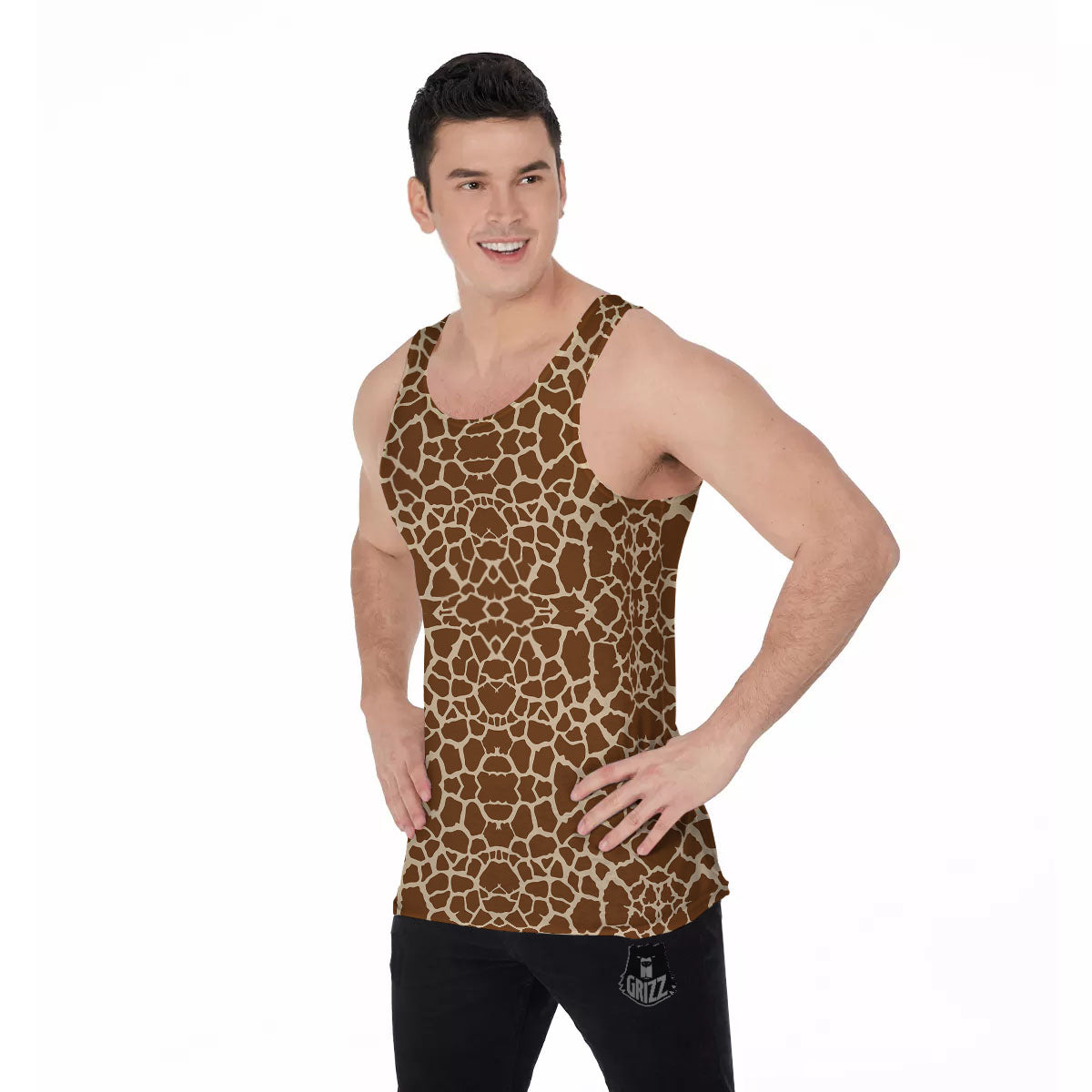 Giraffe Brown Print Pattern Men's Tank Top-grizzshop