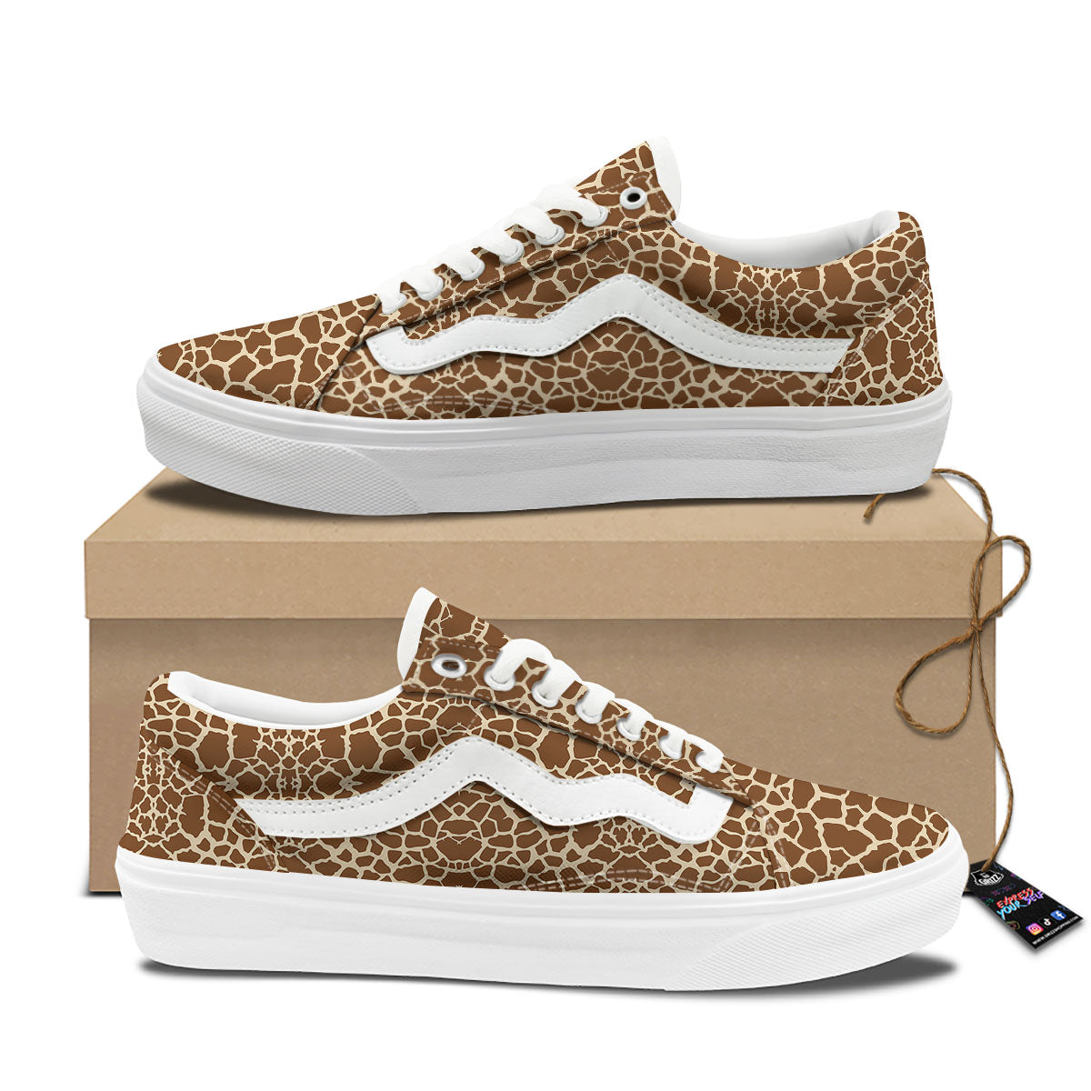 Giraffe Brown Print Pattern Skate Shoes-grizzshop