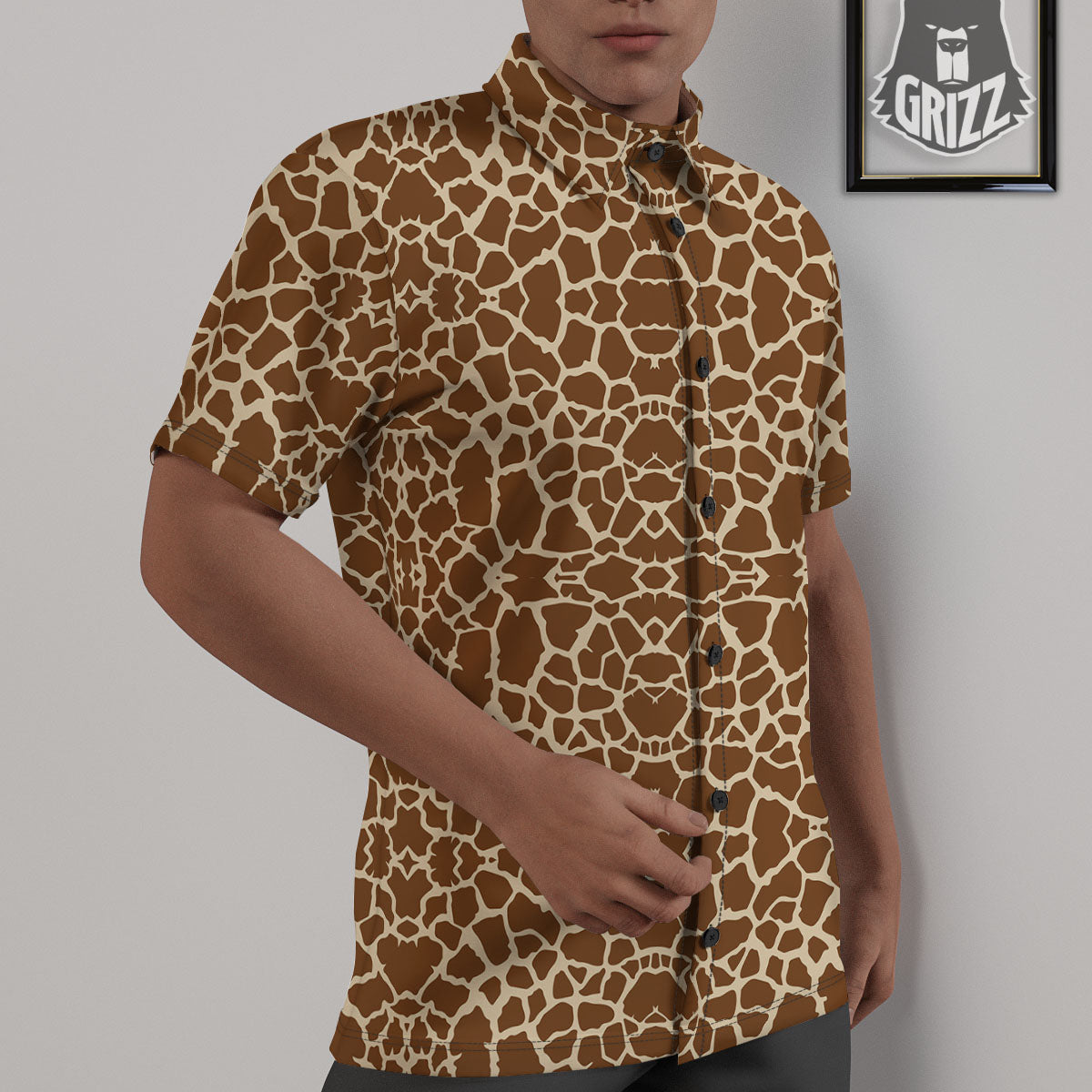Giraffe Brown Print Pattern Untucked Shirts-grizzshop