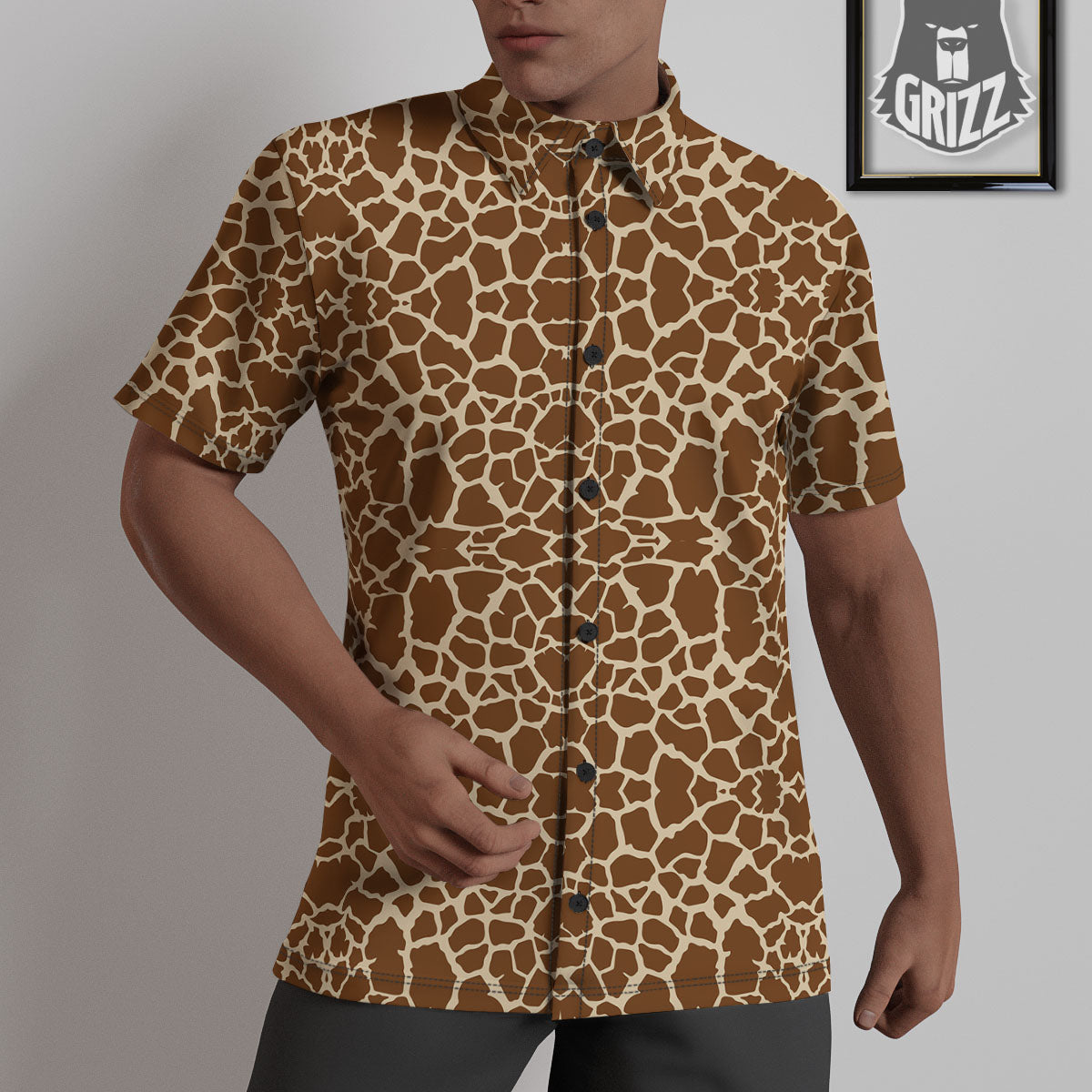 Giraffe Brown Print Pattern Untucked Shirts-grizzshop