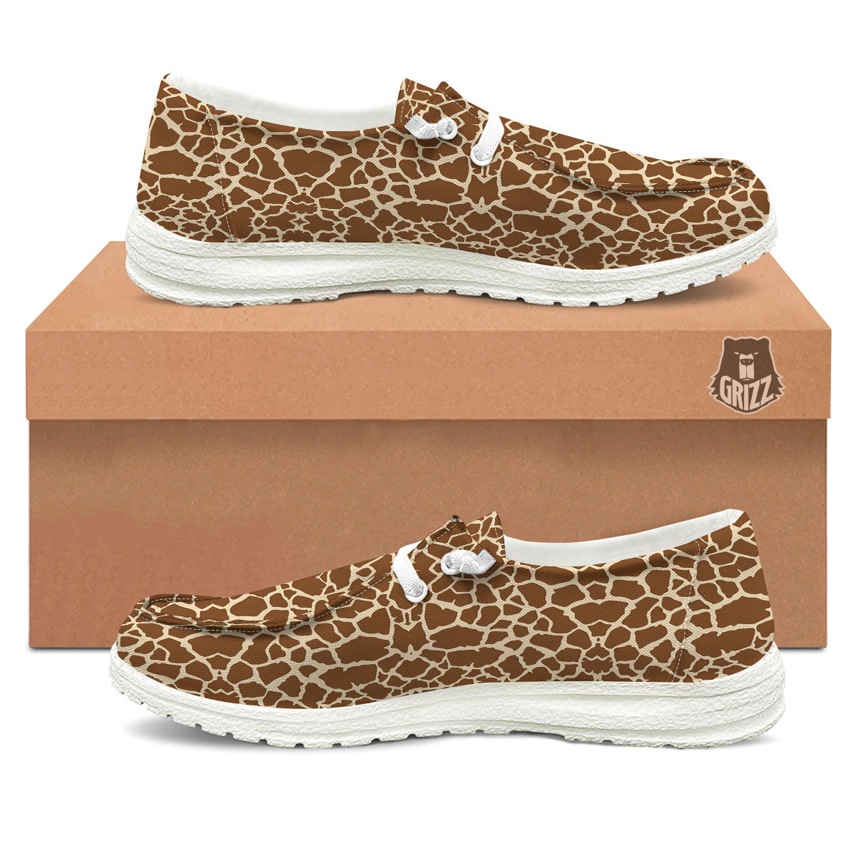 Giraffe Brown Print Pattern White Loafers-grizzshop