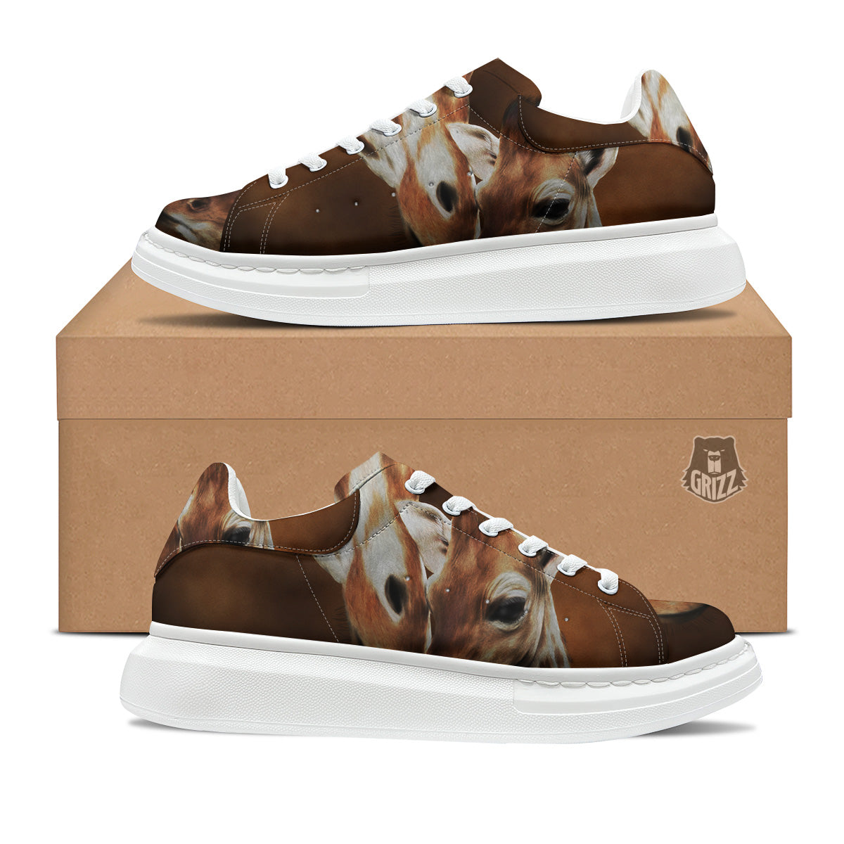 Giraffe Brown Print Platform Shoes-grizzshop