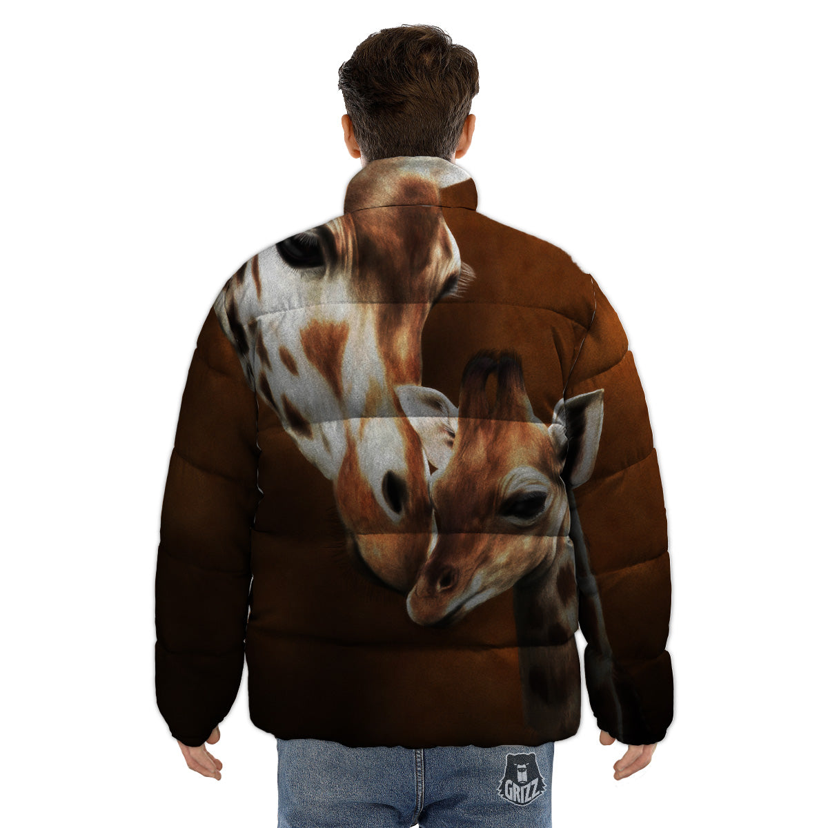 Giraffe Brown Print Puffer Jacket-grizzshop