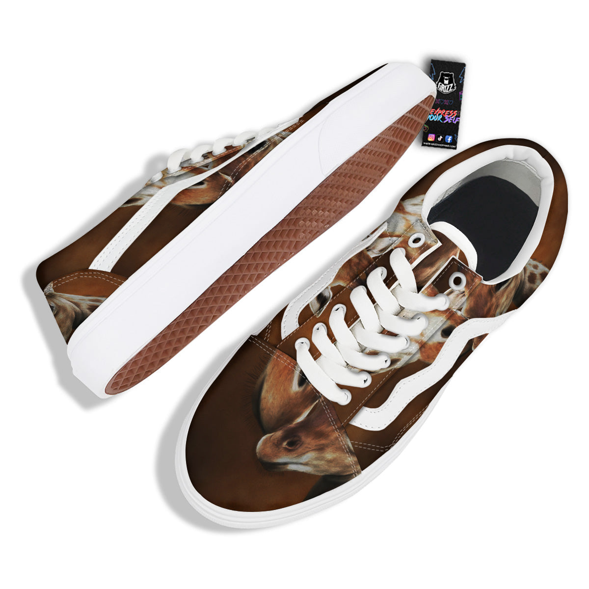 Giraffe Brown Print Skate Shoes-grizzshop