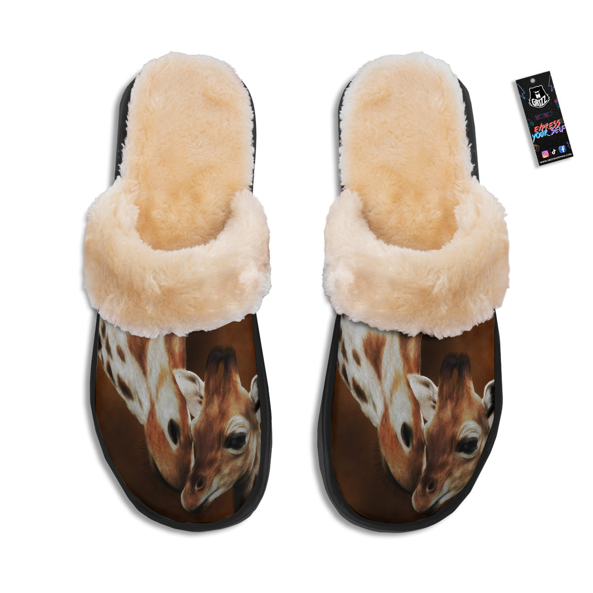 Giraffe Brown Print Slippers-grizzshop