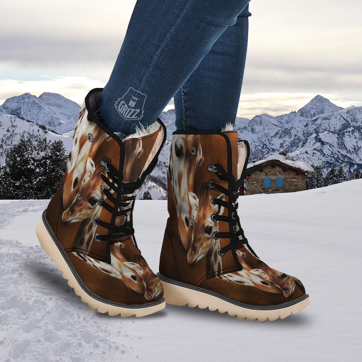 Giraffe Brown Print Snow Boots-grizzshop