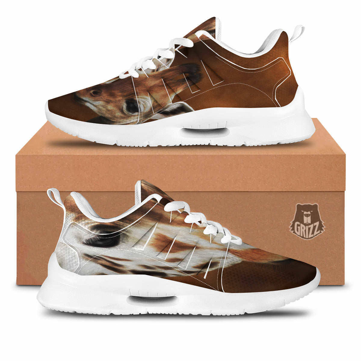 Giraffe Brown Print Tennis Shoes-grizzshop