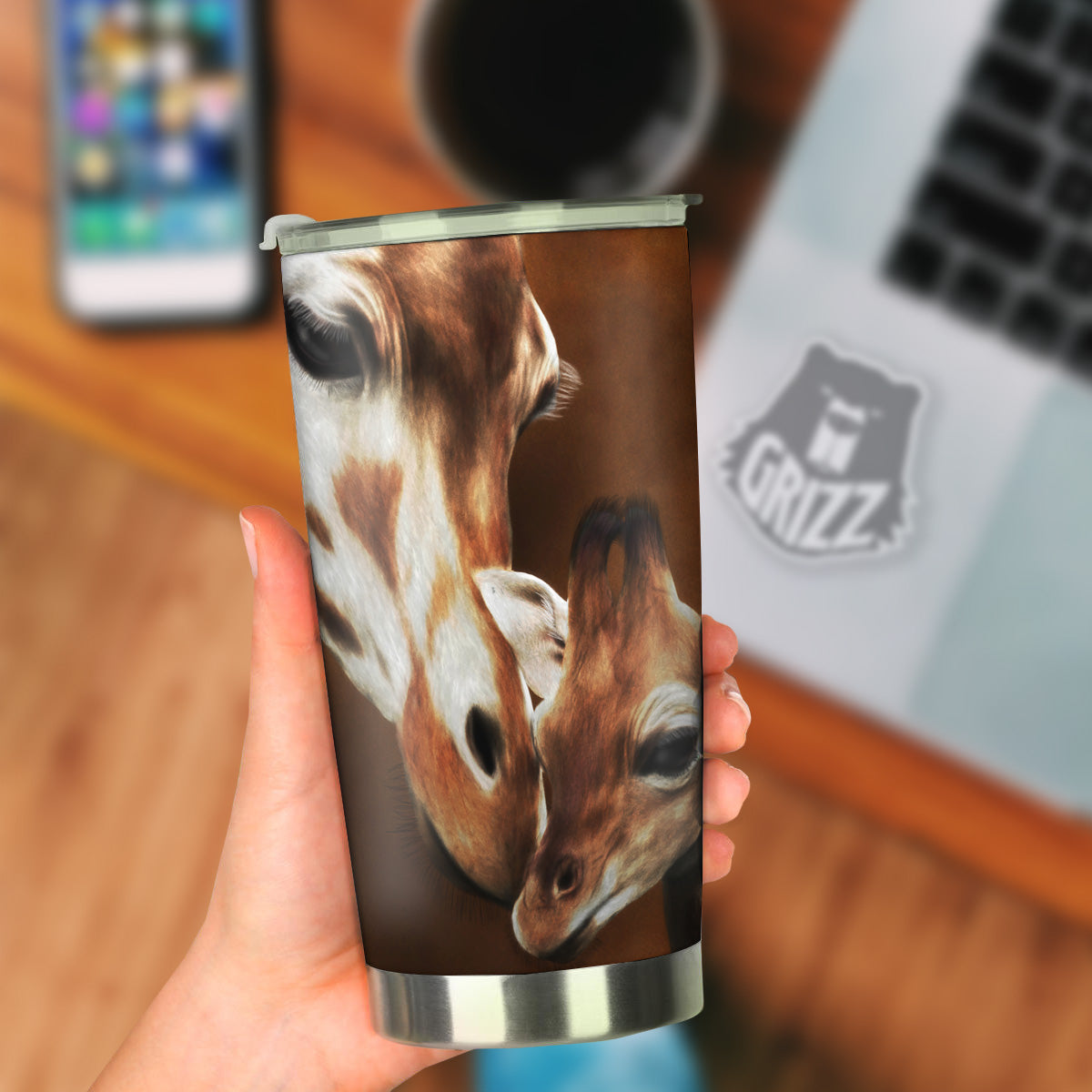 Giraffe Brown Print Tumbler-grizzshop