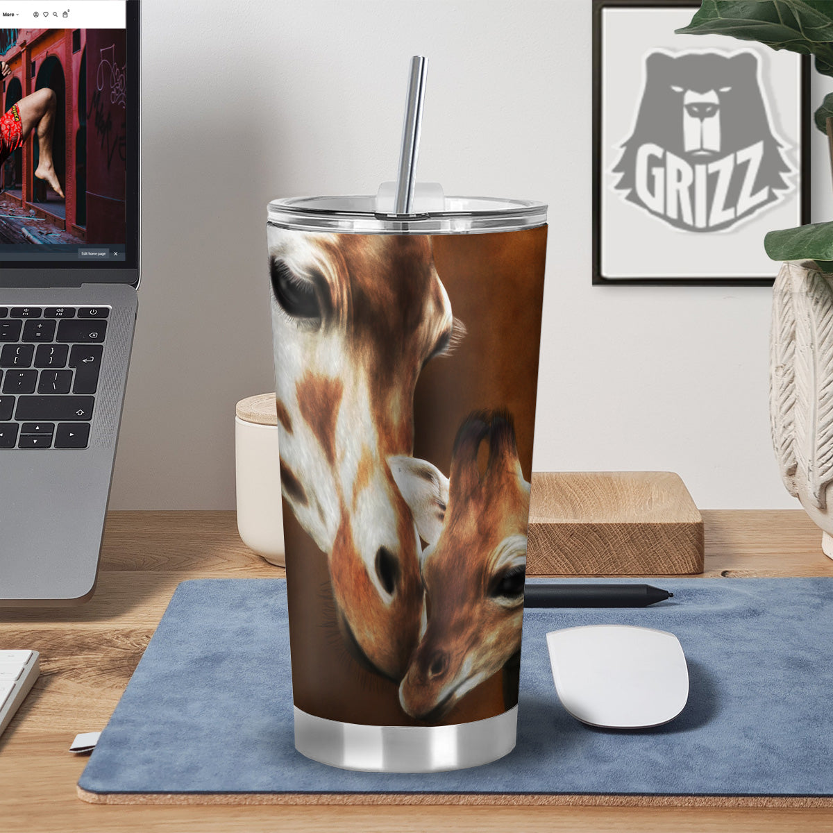 Giraffe Brown Print Tumbler-grizzshop