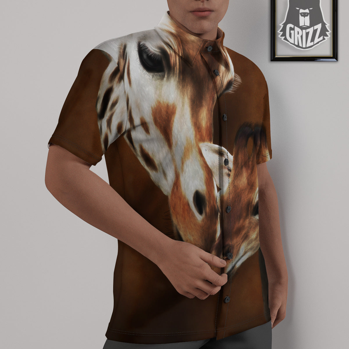 Giraffe Brown Print Untucked Shirts-grizzshop