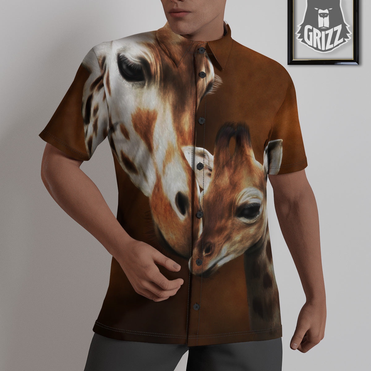 Giraffe Brown Print Untucked Shirts-grizzshop