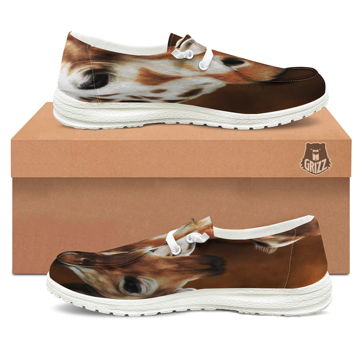 Giraffe Brown Print White Loafers-grizzshop