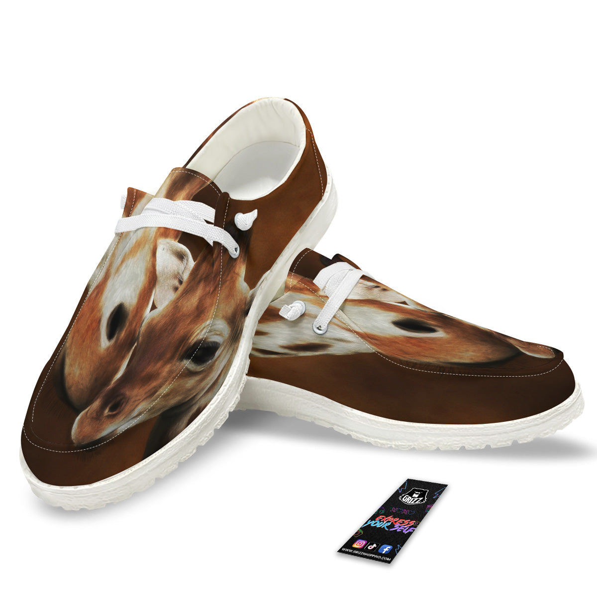 Giraffe Brown Print White Loafers-grizzshop