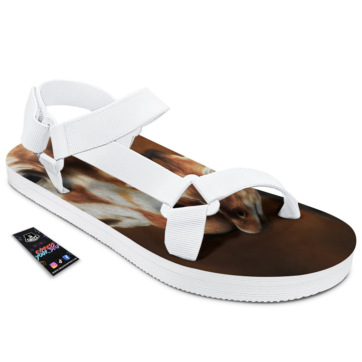 Giraffe Brown Print White Open Toe Sandals-grizzshop