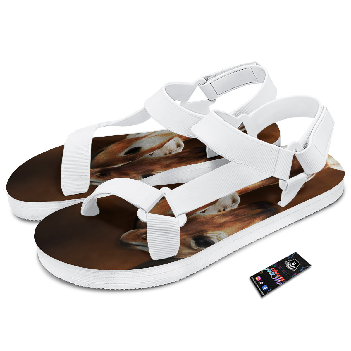 Giraffe Brown Print White Open Toe Sandals-grizzshop