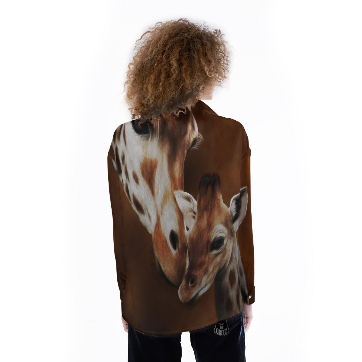 Giraffe Brown Print Women's Long Sleeve Shirts-grizzshop