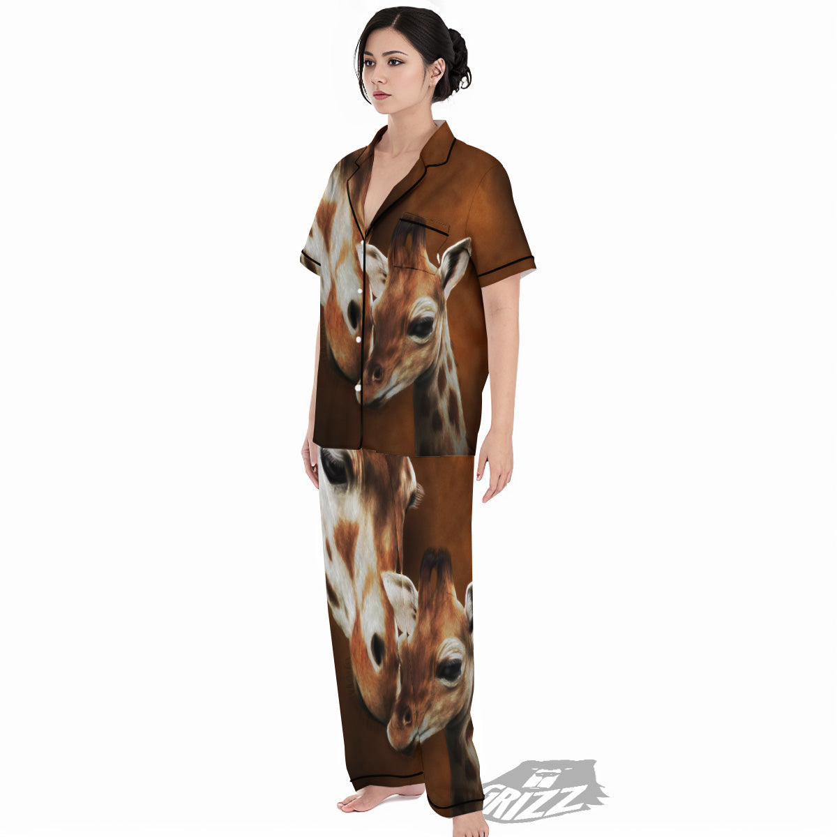 Giraffe Brown Print Women's Pajamas Set-grizzshop