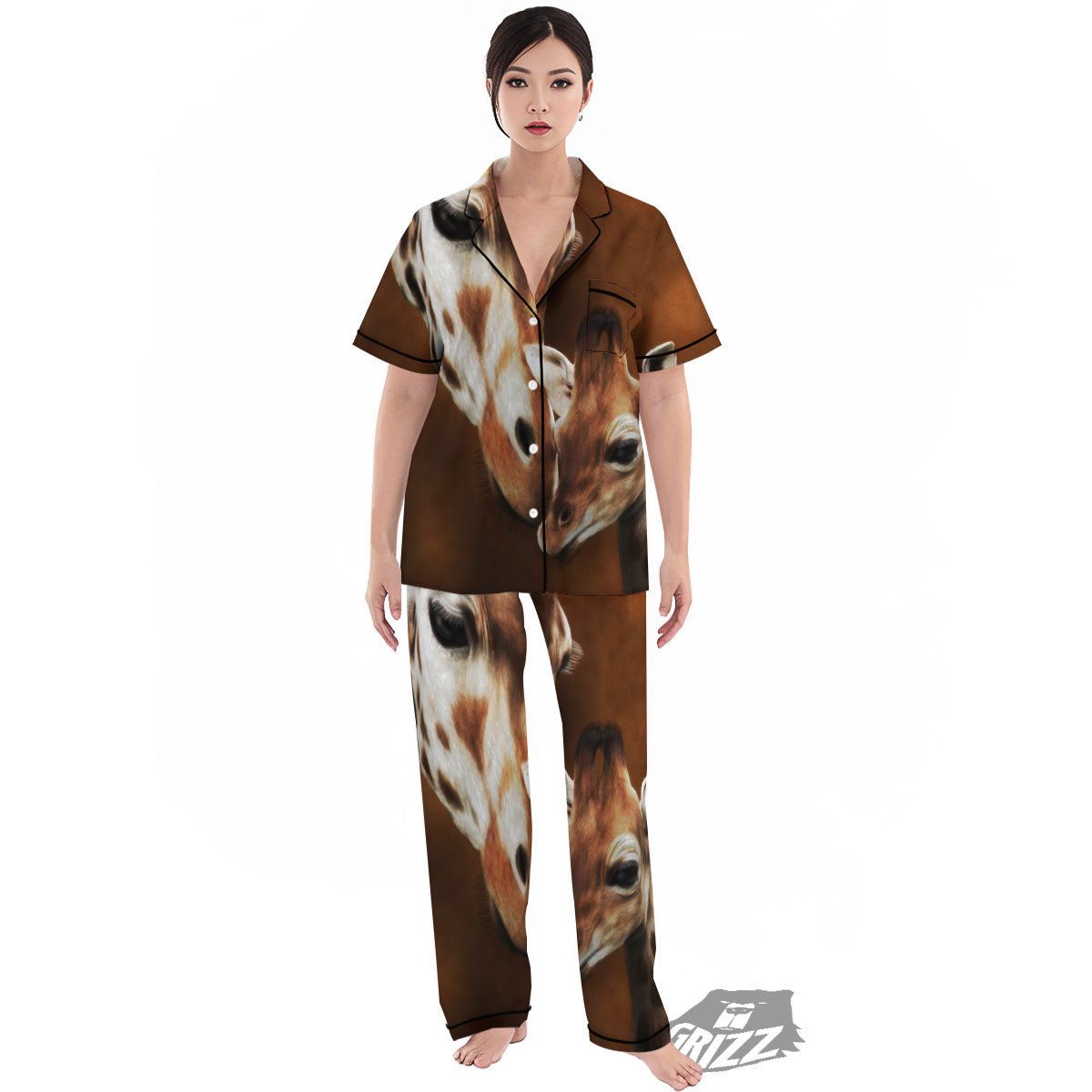 Giraffe Brown Print Women's Pajamas Set-grizzshop