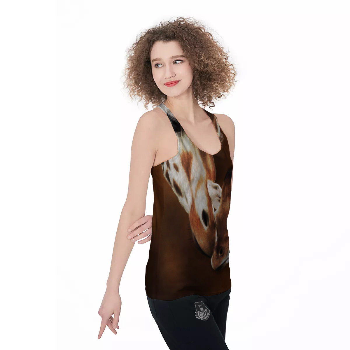 Giraffe Brown Print Women's Racerback Tank Top-grizzshop