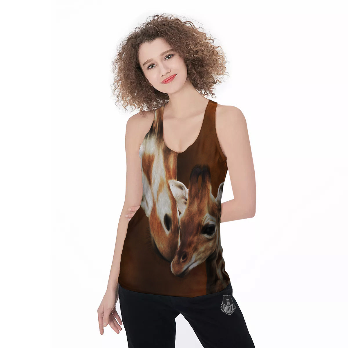 Giraffe Brown Print Women's Racerback Tank Top-grizzshop