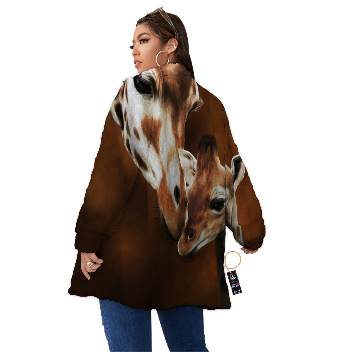 Giraffe Brown Print Women's Sherpa Jacket-grizzshop