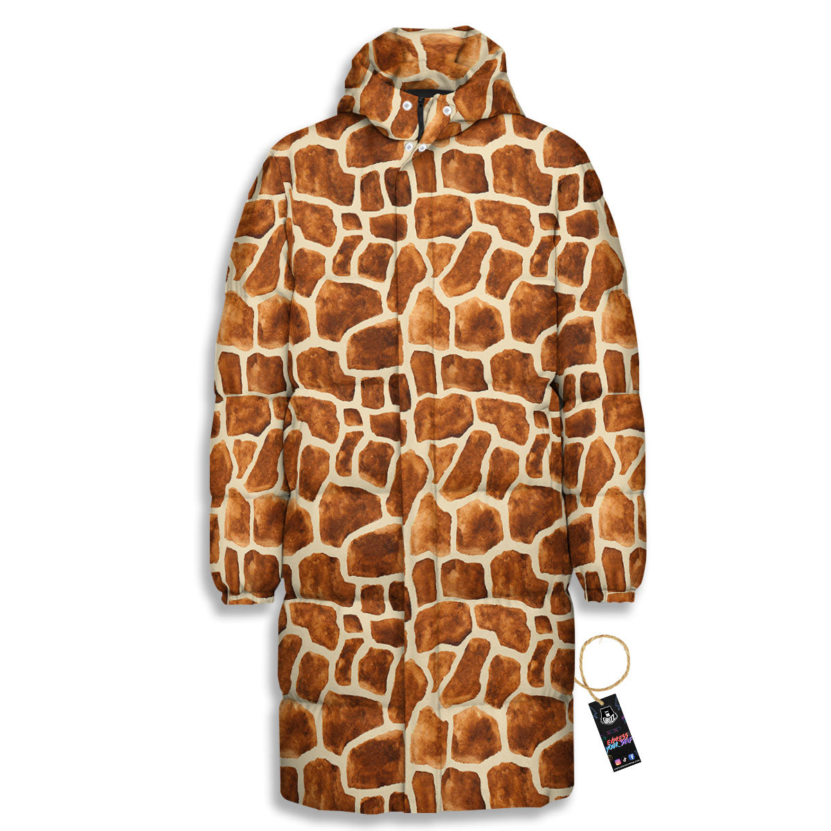 Giraffe Brown Watercolor Print Pattern Long Down Jacket-grizzshop