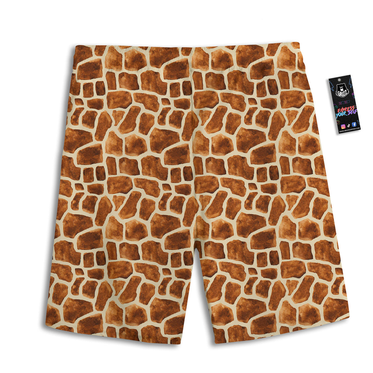 Giraffe Brown Watercolor Print Pattern Men's Athletic Shorts