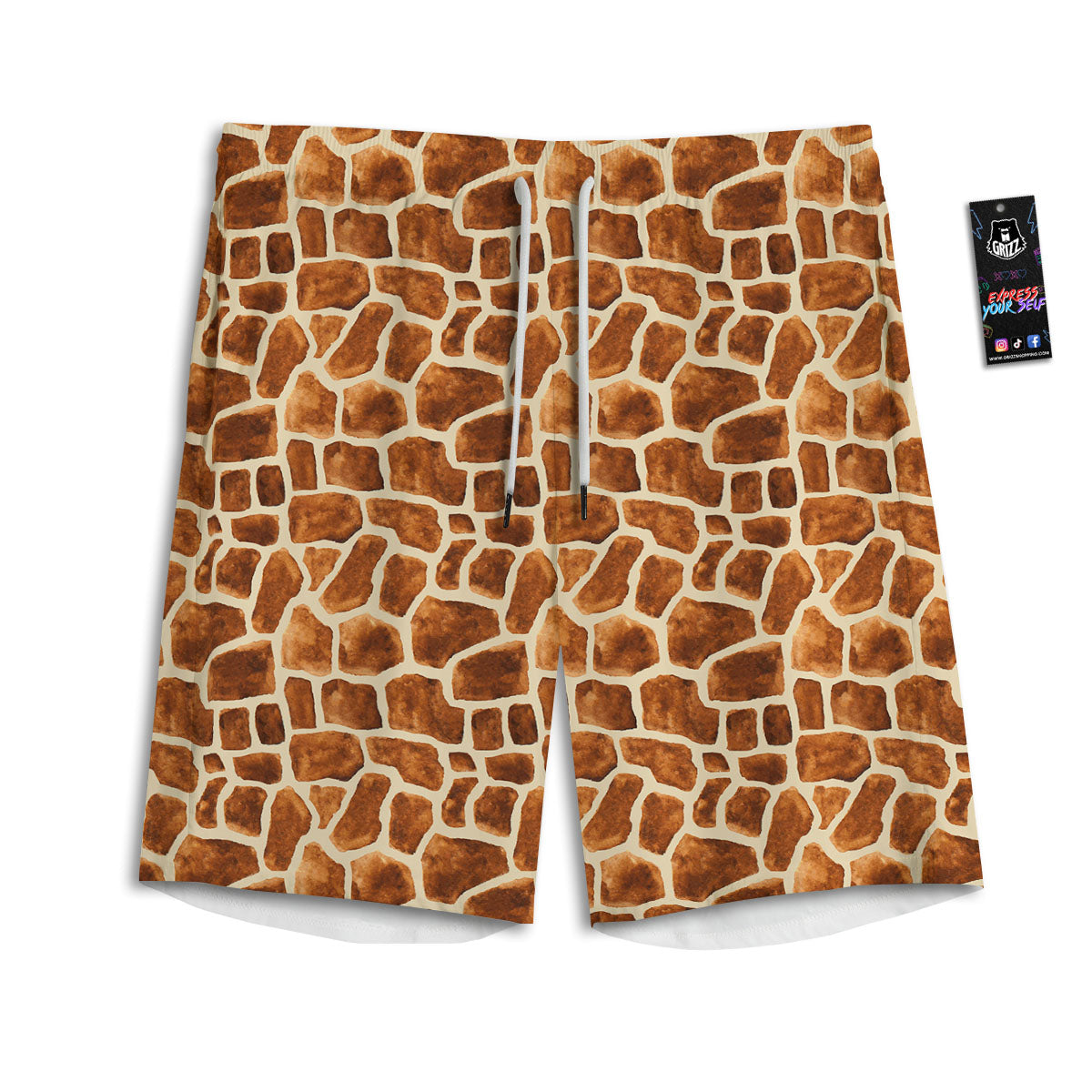 Giraffe Brown Watercolor Print Pattern Men's Athletic Shorts